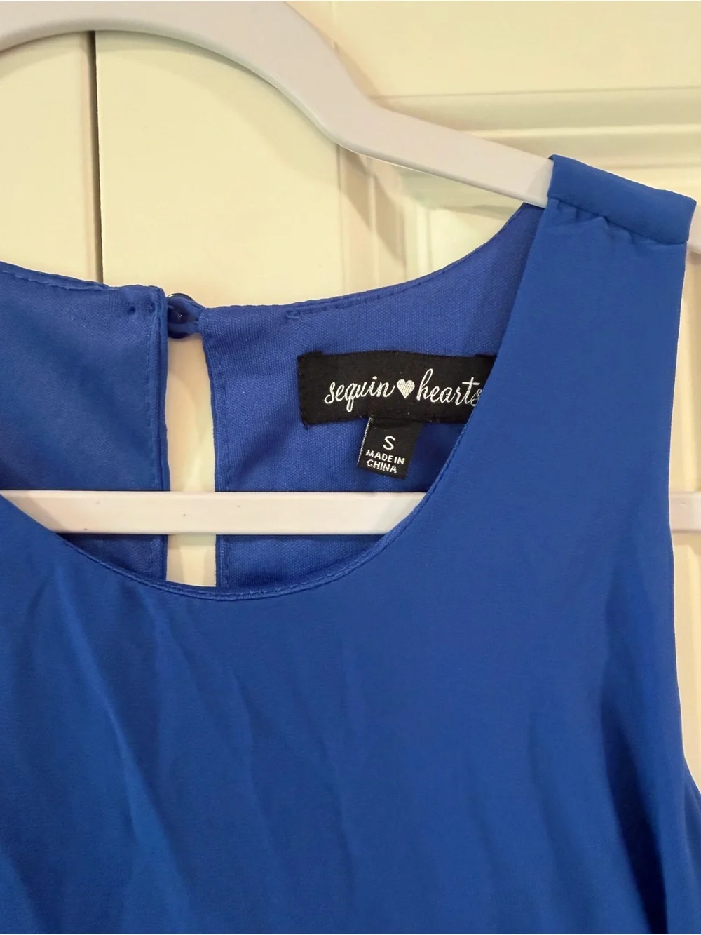 Sequin Hearts Royal Blue Sleeveless Party Dress with Embroidered Waist